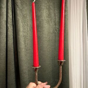 vintage two-armed brass or silver-plated candlestick decor art holder